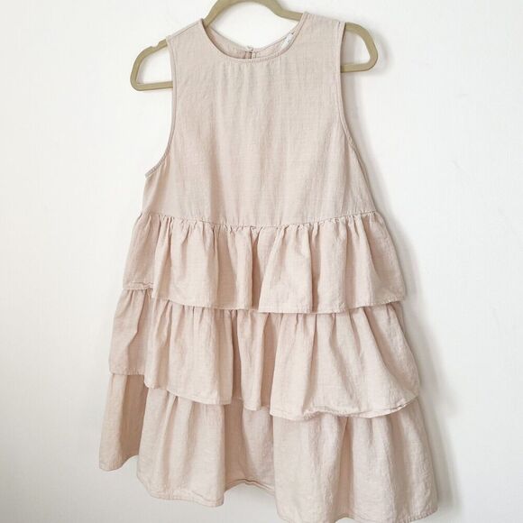 En Saison Viggo Sleeveless Tiered Mini Dress Womens Medium Beige Cotton Natural - Picture 6 of 16